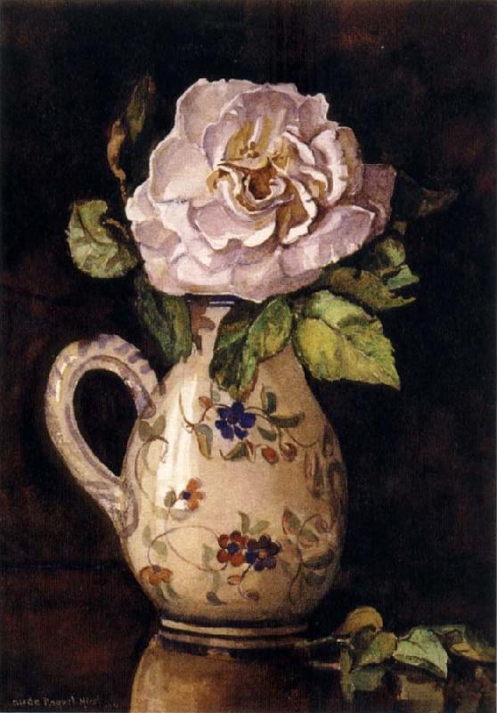 Hirst, Claude Raguet White Rose in a Glazed Ceramic Pitcher with Floral Design France oil painting art
